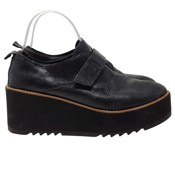 EILEEN FISHER Zola Black Pebbled Leather Platform Wedge Oxford Women's 9 - Picture 3 of 13